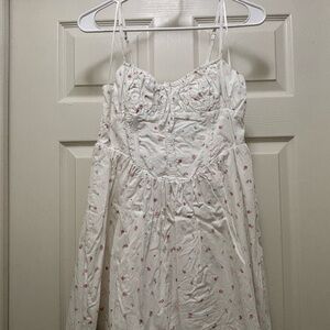 Altar'd State White Floral Spaghetti Strap Chemise with Pink Print